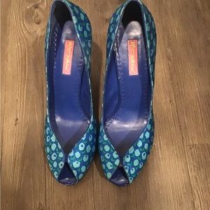 Betsy Johnson floral blue high heels size 10